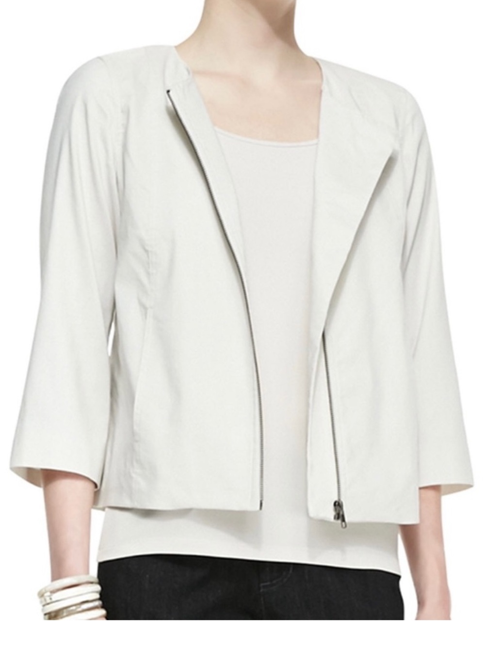 266. EILEEN FISHER Polished Ramie A-Line Jacket Ivory